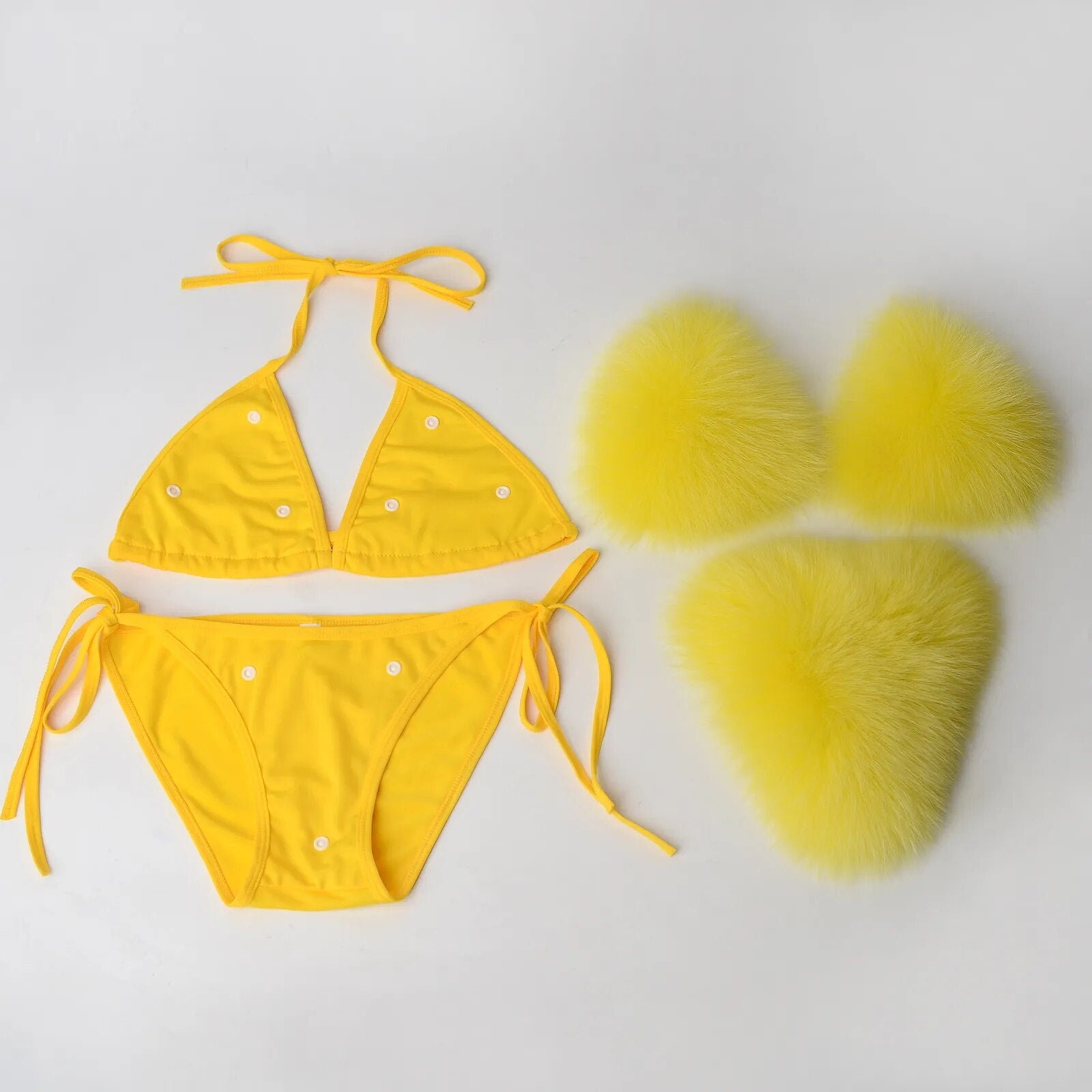 2024 Woman Sexy Bikini Swimsuit 2 piece Set Summer Fur Swimwear Bikini Set Adjustable Bra Cute Girls Beach Bikini Bathing Suits