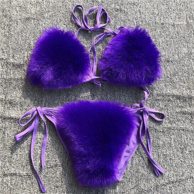 2024 Woman Sexy Bikini Swimsuit 2 piece Set Summer Fur Swimwear Bikini Set Adjustable Bra Cute Girls Beach Bikini Bathing Suits