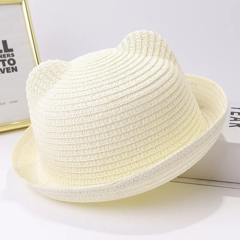 Children's clothing cat ears summer children's bow sun hats men and women dome sunscreen kids beach sun hats fedora hats