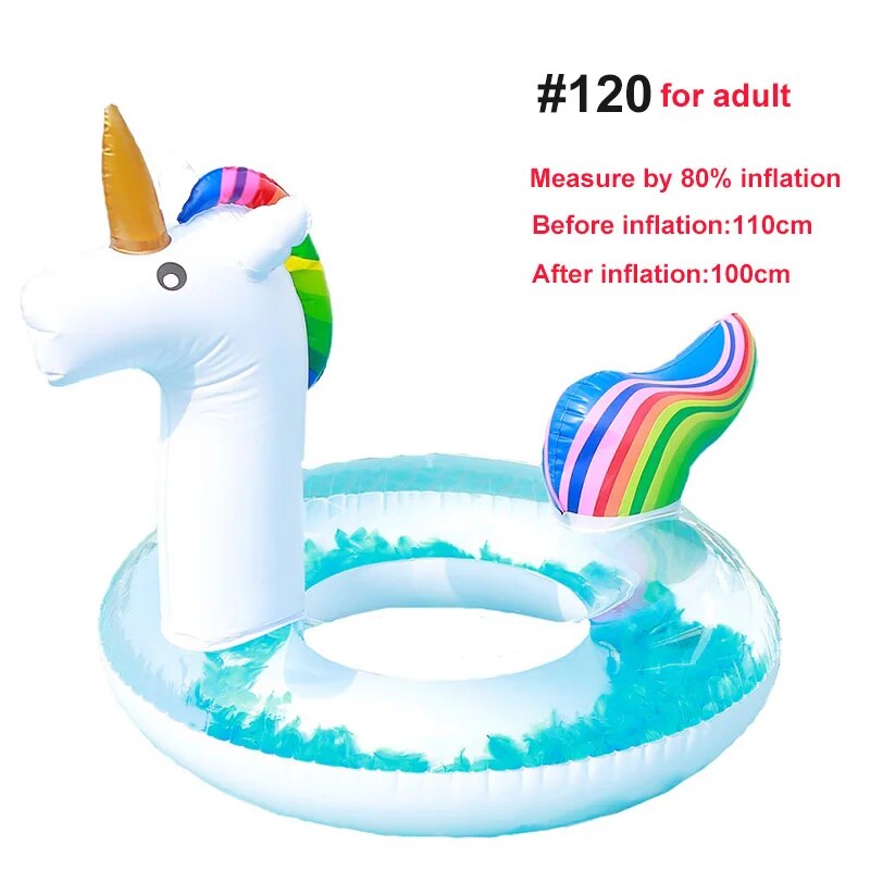 Rooxin Unicorn Flamingo Inflatable Swimming Ring for Adult Kids Floating Ring Swimming Circle Pool Float Party Toys for Beach