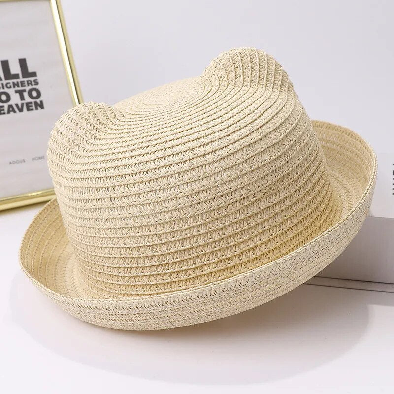 Children's clothing cat ears summer children's bow sun hats men and women dome sunscreen kids beach sun hats fedora hats