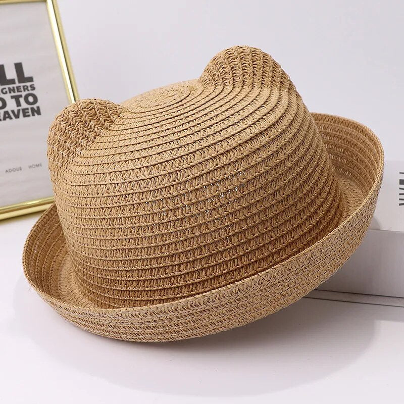 Children's clothing cat ears summer children's bow sun hats men and women dome sunscreen kids beach sun hats fedora hats