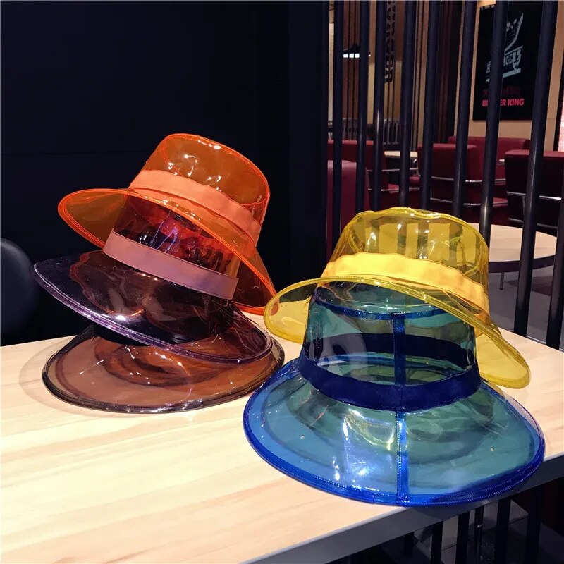 New Hip hop hat Bucket Hat Caps Women High Street Summer Beach Hat PVC Transparent Sun Visor Waterproof Rain Hat For Men Ladies