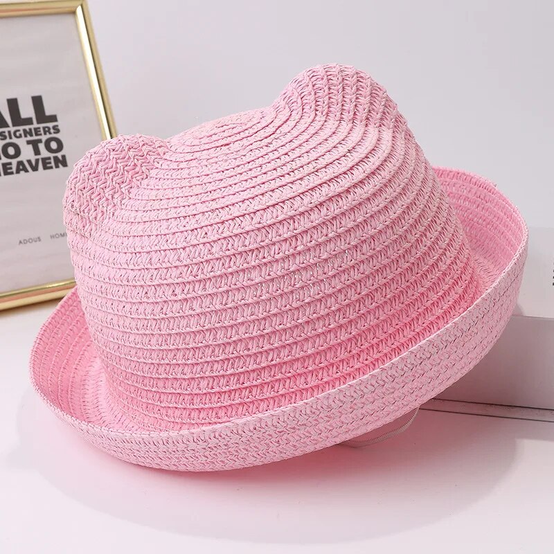 Children's clothing cat ears summer children's bow sun hats men and women dome sunscreen kids beach sun hats fedora hats