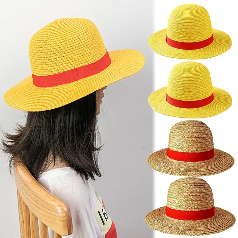 Anime Cartoon Luffy Straw Hat Sunscreen Straw HatWomen's Straw Hat UV Protection Foldable Sun Protection Cap Holiday Casual Hats