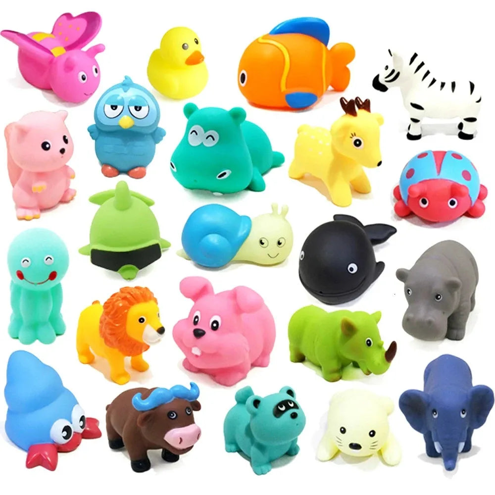 1PC Cute Animals Baby Bath Toy Duck Fish Colorful Soft Rubber Float Squeeze Sound Swimming Water Toy Beach Toys for Baby