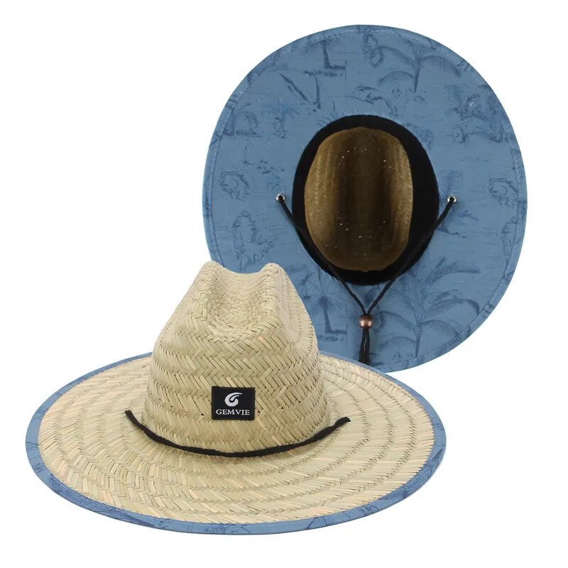 Fashion Lifeguard Hat Straw Weave Lady Summer Beach Sun Hat Outdoor Printing Wide Brim Panama Hat Size 57-60CM