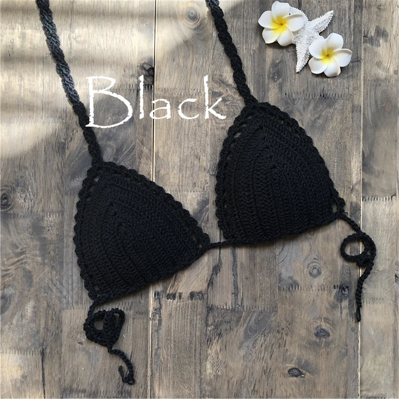 CROCHET BIKINI Sexy Bikini Crochet Strips Bandage Bathing Mode Women Bikini Tops Women's Swimwear Biquinis Feminino 2021