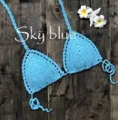 CROCHET BIKINI Sexy Bikini Crochet Strips Bandage Bathing Mode Women Bikini Tops Women's Swimwear Biquinis Feminino 2021