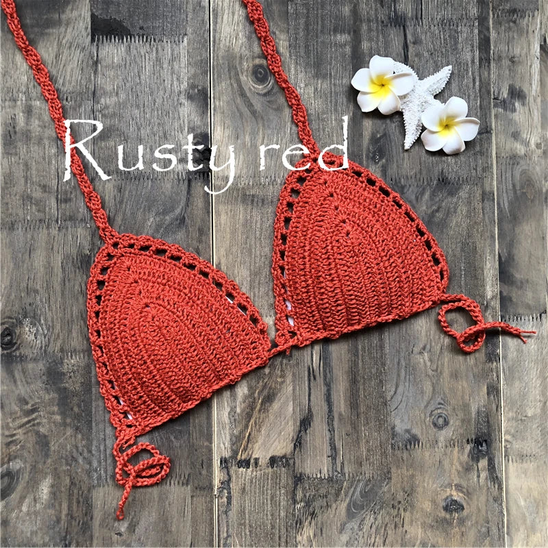 CROCHET BIKINI Sexy Bikini Crochet Strips Bandage Bathing Mode Women Bikini Tops Women's Swimwear Biquinis Feminino 2021