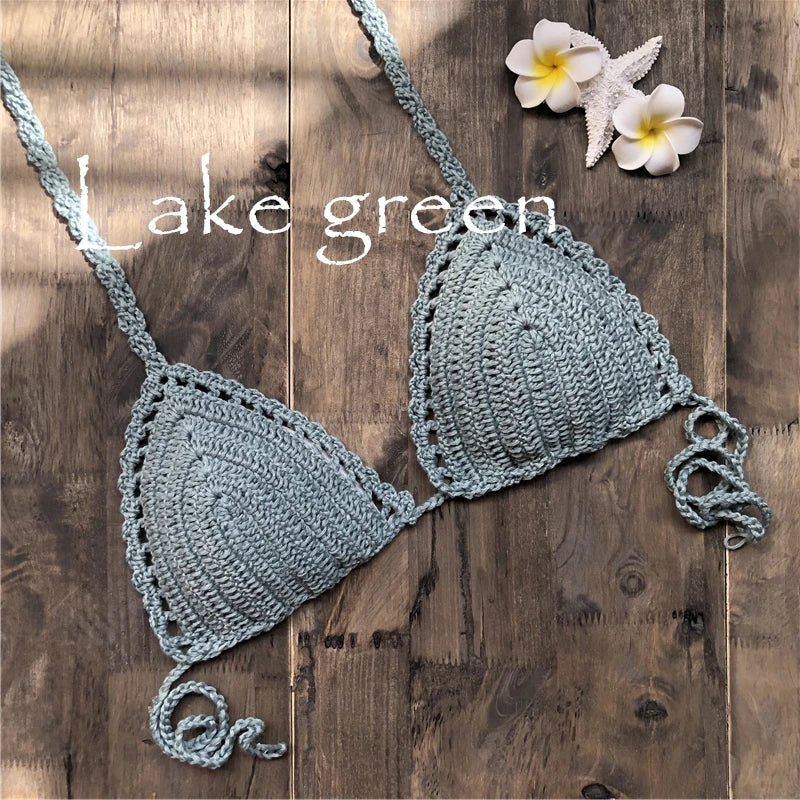 CROCHET BIKINI Sexy Bikini Crochet Strips Bandage Bathing Mode Women Bikini Tops Women's Swimwear Biquinis Feminino 2021