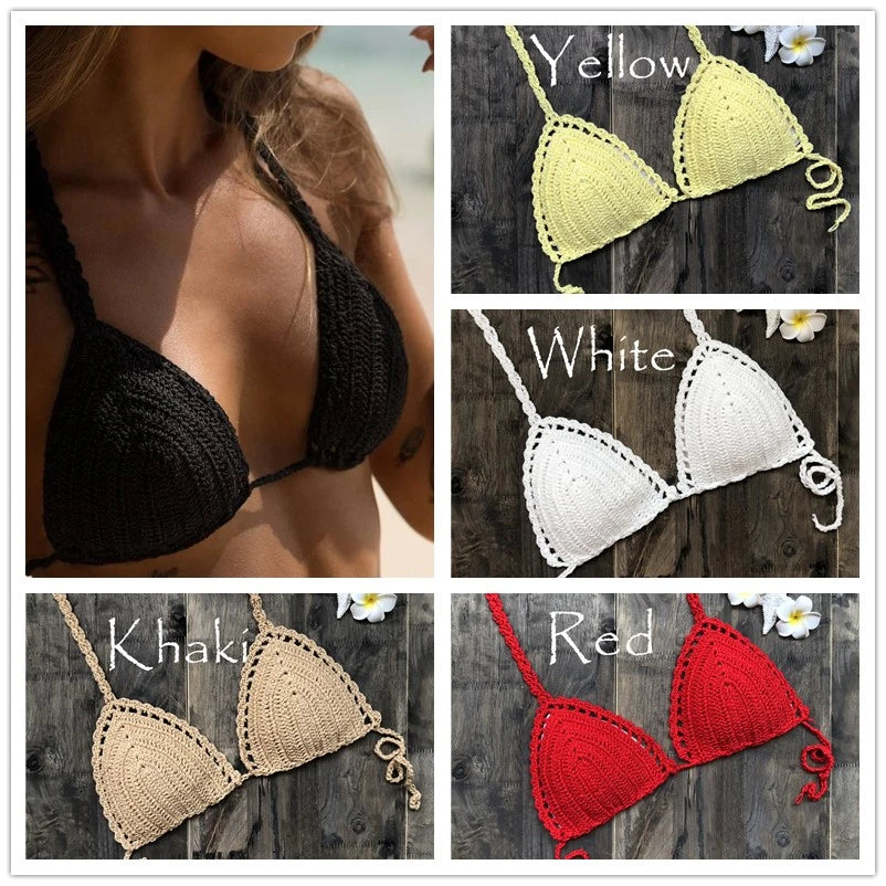 CROCHET BIKINI Sexy Bikini Crochet Strips Bandage Bathing Mode Women Bikini Tops Women's Swimwear Biquinis Feminino 2021