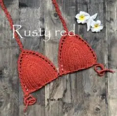 CROCHET BIKINI Sexy Bikini Crochet Strips Bandage Bathing Mode Women Bikini Tops Women's Swimwear Biquinis Feminino 2021