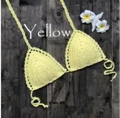 CROCHET BIKINI Sexy Bikini Crochet Strips Bandage Bathing Mode Women Bikini Tops Women's Swimwear Biquinis Feminino 2021