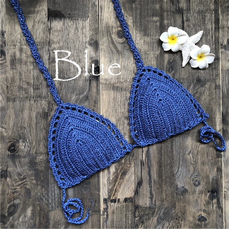 CROCHET BIKINI Sexy Bikini Crochet Strips Bandage Bathing Mode Women Bikini Tops Women's Swimwear Biquinis Feminino 2021