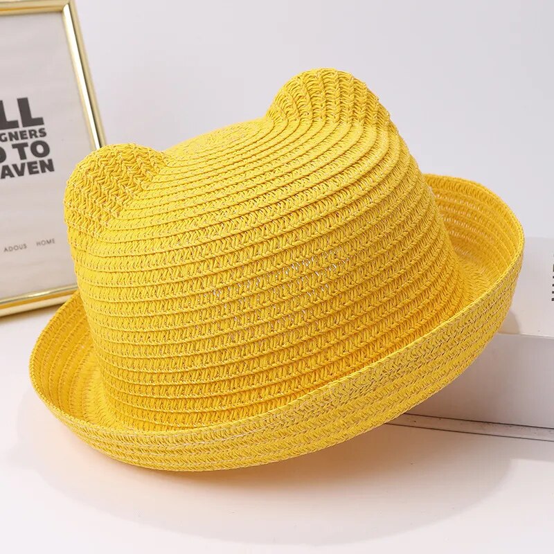 Children's clothing cat ears summer children's bow sun hats men and women dome sunscreen kids beach sun hats fedora hats