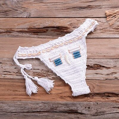 Have Lining Sexy Handmade Crochet Bikini Push Up Swimsuit Triangle Bathing Suit Women Halter Seashell Bikini Set Padded Swimwear