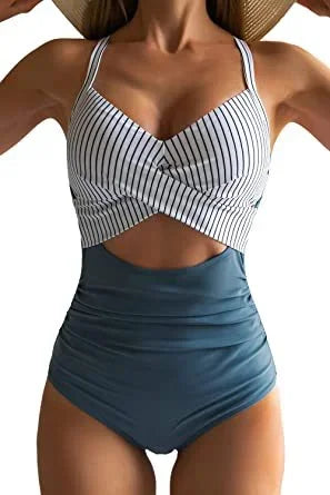 One Piece Women's Swimsuit – Print Backless, Push-Up, Solid Sexy Bandage Ruched Beachwear