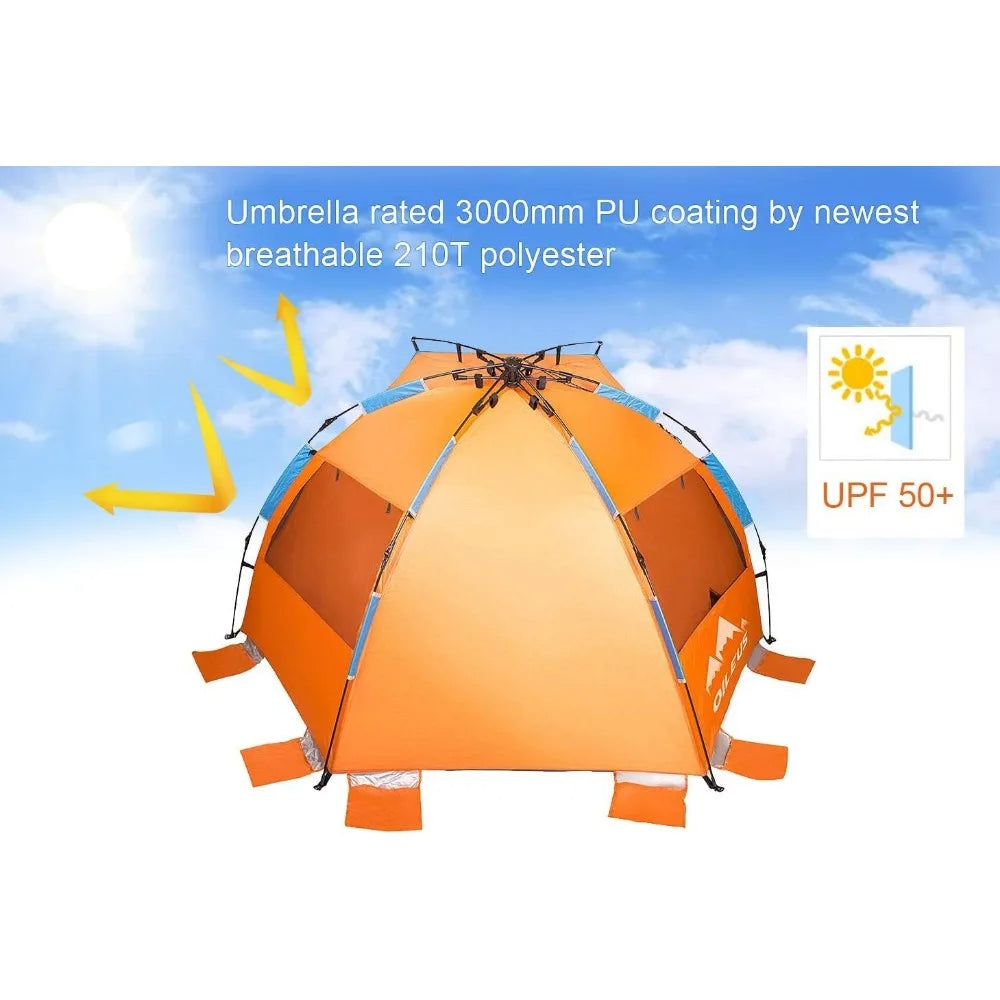 X-Large 4-Person Beach Tent - Portable Sun Shade & Bag