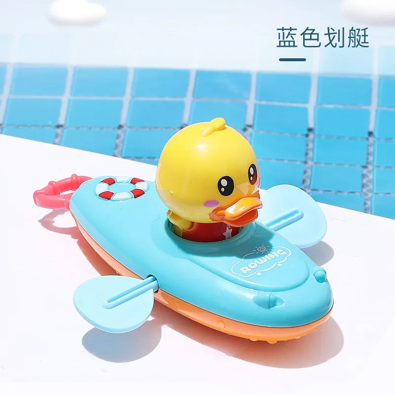 Children Bath Water Playing Toys Chain Rowing Boat Swim Floating Cartoon Duck Infant Baby Early Education Bathroom Beach Gifts