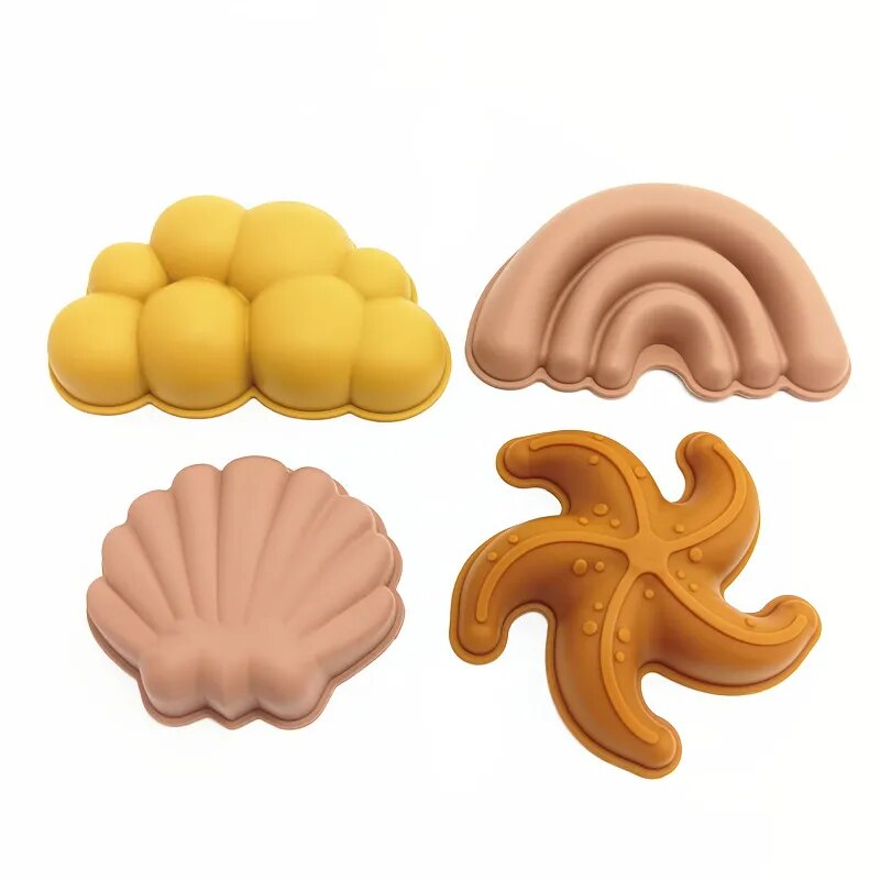 Animal Fruits Silicone 4pcs/Set Sand Mold Seaside Digging Soil Snow Tool Bucket Beach Accessories Toys for Children Outdoor Play