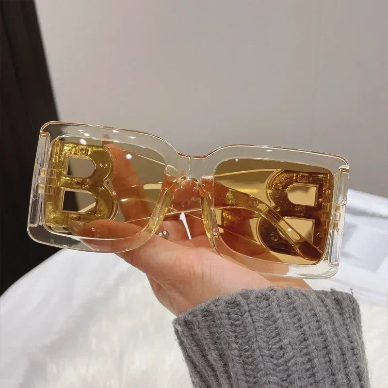 2024 Fashion Oversized The Letter B Square Luxury Trend Sunglasses Women Men Retro Rectangle Sunglasses Gafas De Sol UV400