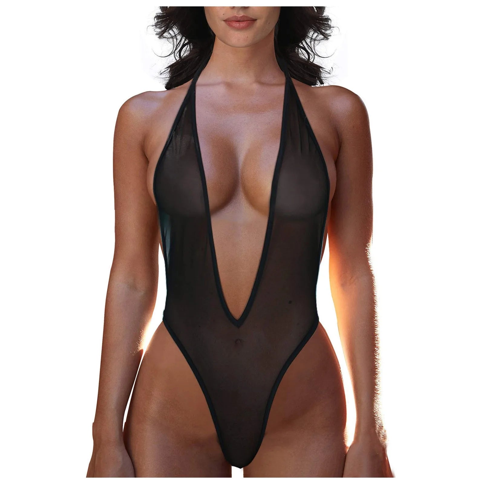 One-Piece Bikini Women Swimsuit Sexy Lace Mesh Perspective Bathing Suit Pron Underwear Bodysuit Beach Swimwear Biquini