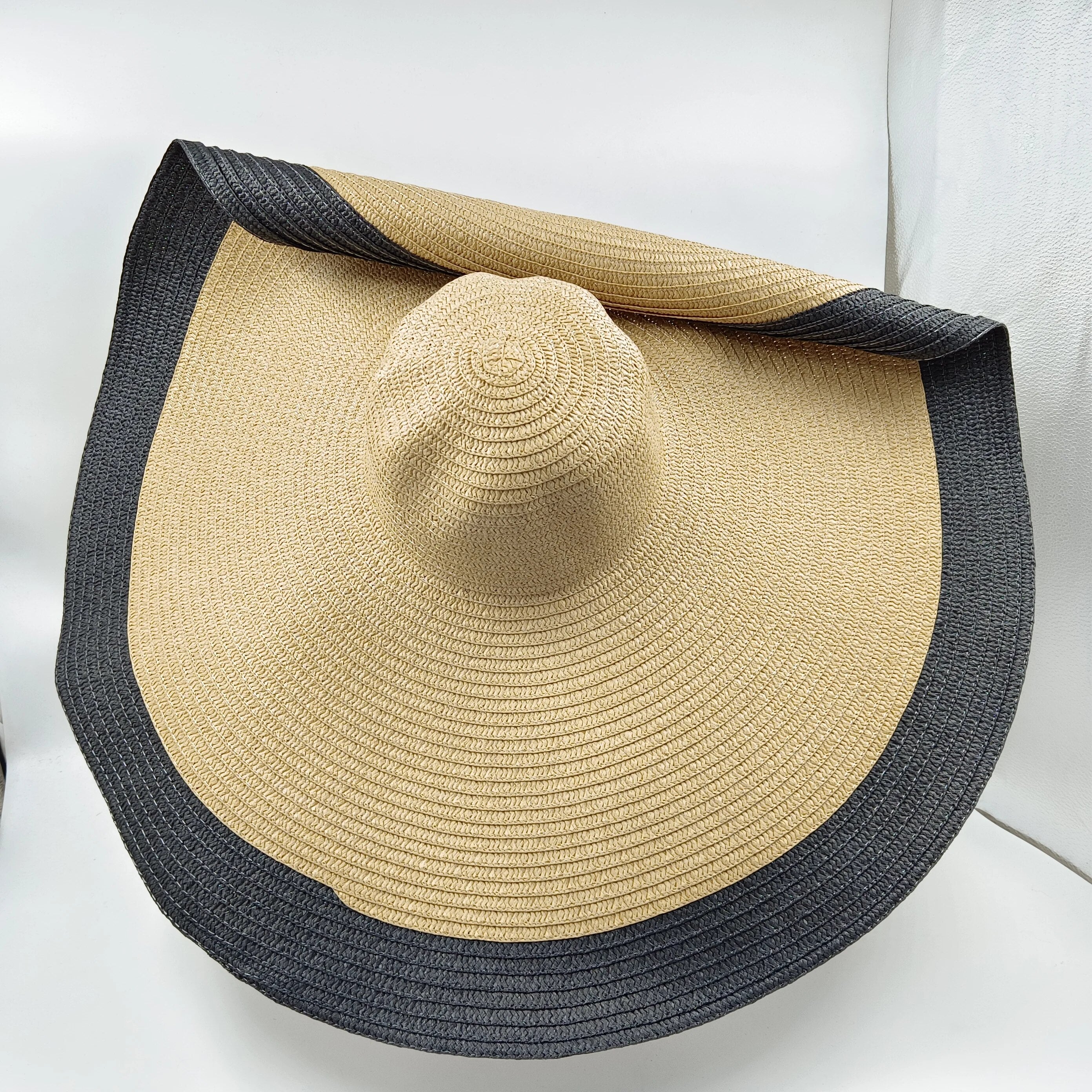 Color blocked Straw hat 25cm big brim fashionable sun hat ultra-thin breathable summer hat beach travel Straw hat wholesale