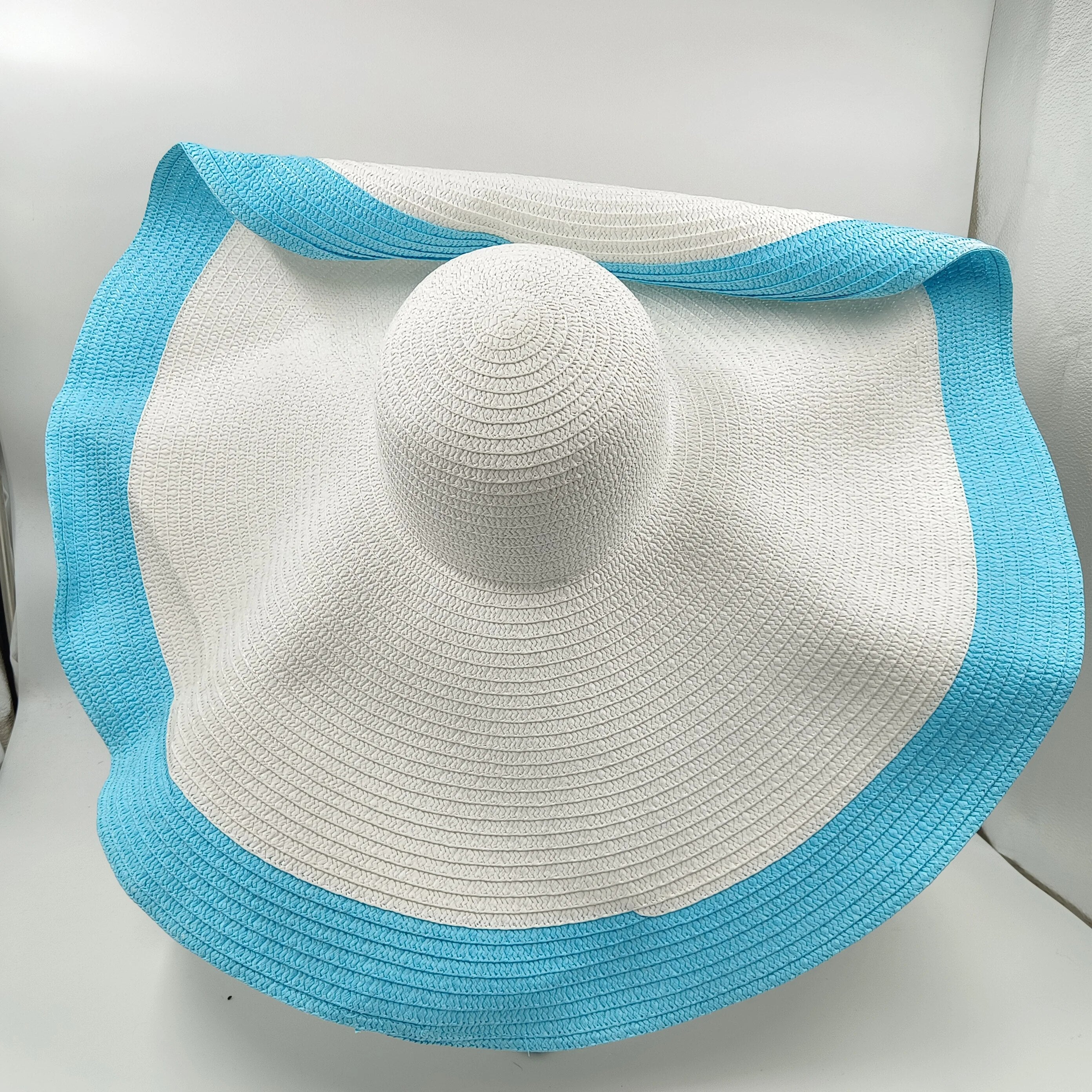 Color blocked Straw hat 25cm big brim fashionable sun hat ultra-thin breathable summer hat beach travel Straw hat wholesale