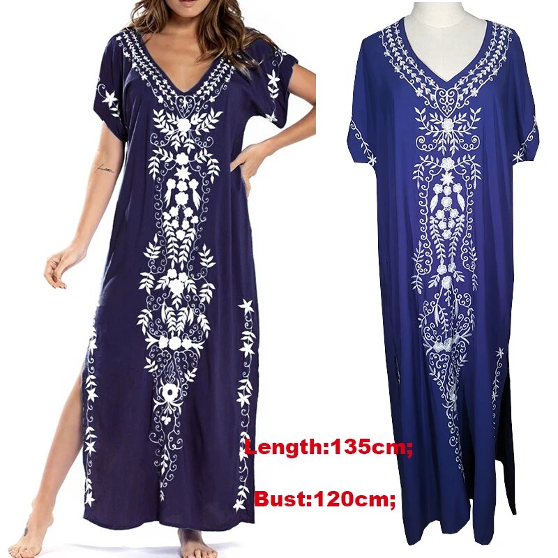 New Cover-up Beach Maxi Dress 2024 Robe De Plage Embroidery Beach Cover Up Sarong Women Beach Pareo Tunic For Beach Swimwear