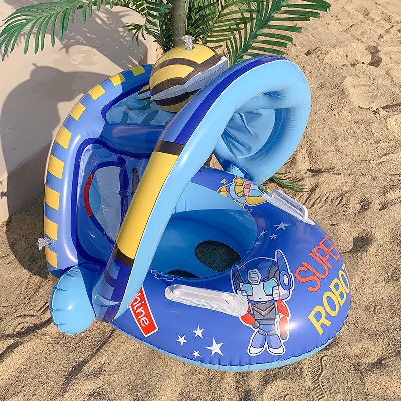 Infant Float Swimming Circle Inflatable Pool Float Swimming Ring Baby Water Seat with Sunshade Summer Beach Party Toys for 1-4T