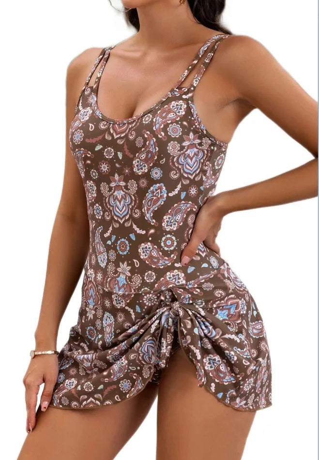 2024 One Piece String Short Dress Swimsuit Women Swimwear Female Monokini Bathers Bathing Swimming Swim Suit Beachwear