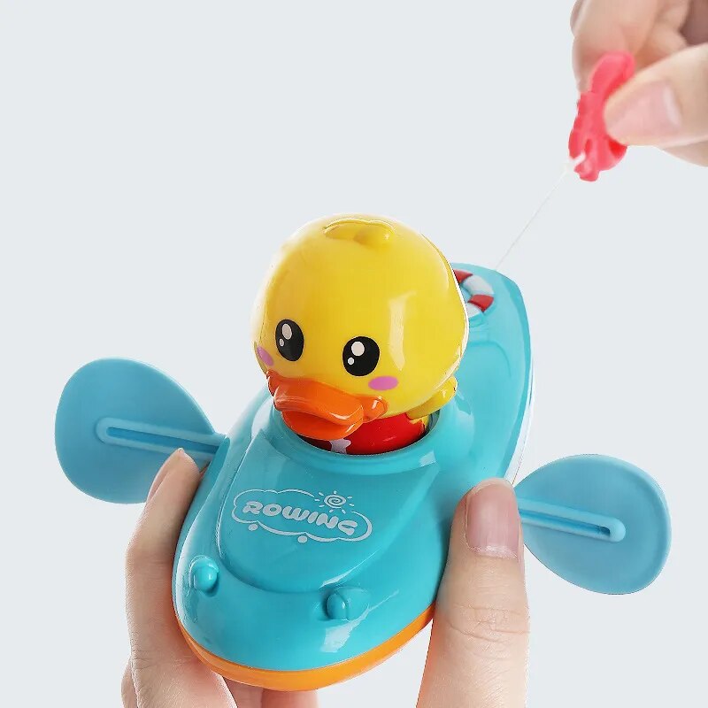 Children Bath Water Playing Toys Chain Rowing Boat Swim Floating Cartoon Duck Infant Baby Early Education Bathroom Beach Gifts