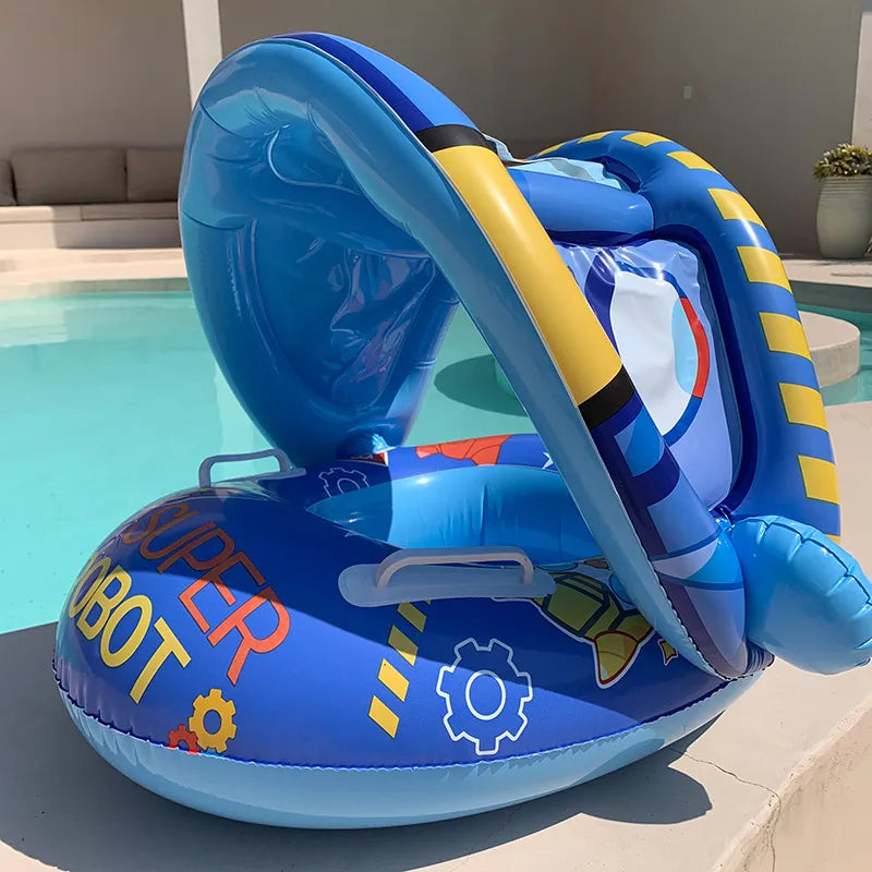 Infant Float Swimming Circle Inflatable Pool Float Swimming Ring Baby Water Seat with Sunshade Summer Beach Party Toys for 1-4T