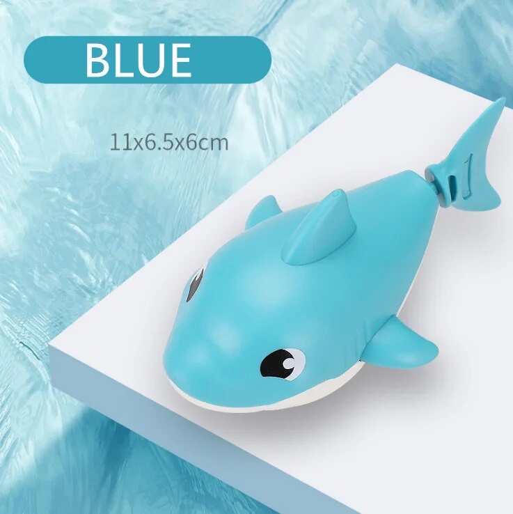 Toddler Bath Toys Cute Cartoon Swimming Shark Clockwork Wagging Tail Rotating Device Beach Baby Bath Tub Wind Up Toy