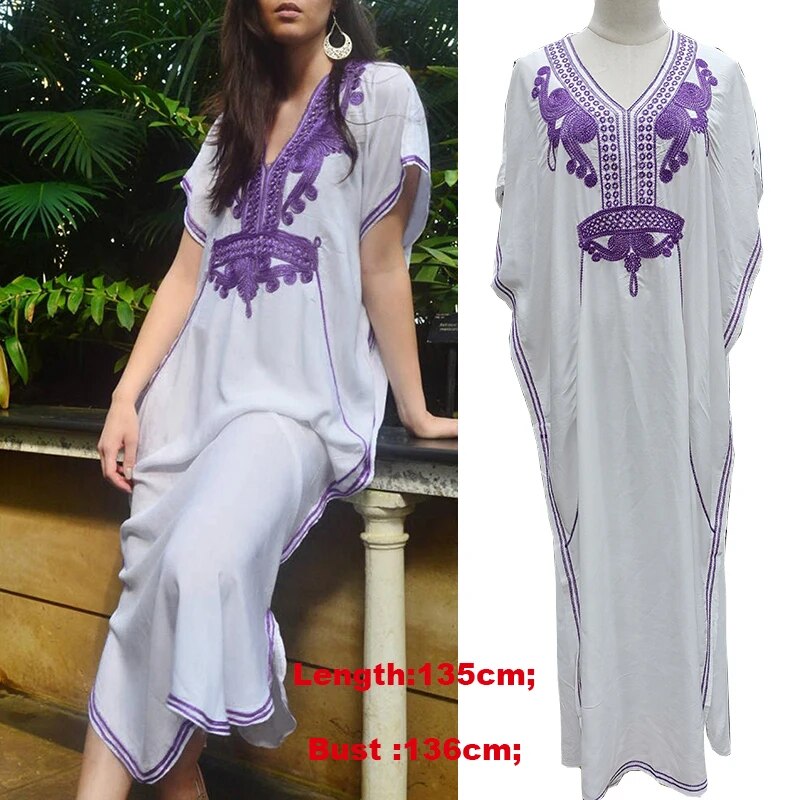 New Cover-up Beach Maxi Dress 2024 Robe De Plage Embroidery Beach Cover Up Sarong Women Beach Pareo Tunic For Beach Swimwear