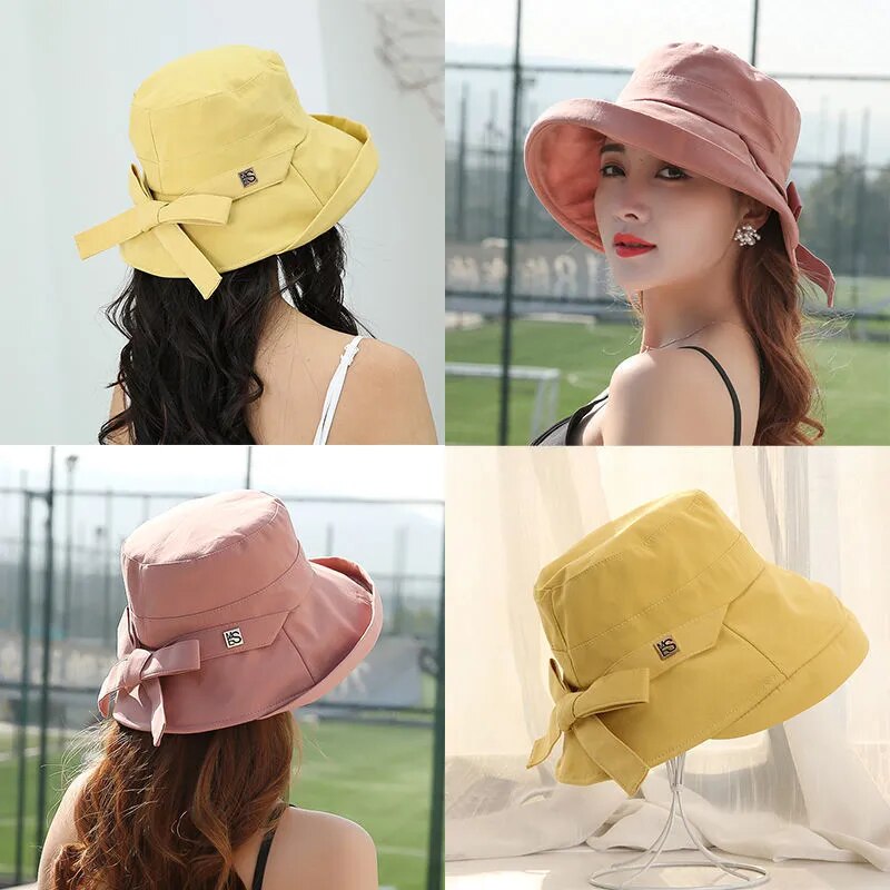 2021 New Summer Hat Panama For Women Visor Sun Protection UV Bucket Hat Beach Panama Women Bucket Hat Solid Hat Collapsible