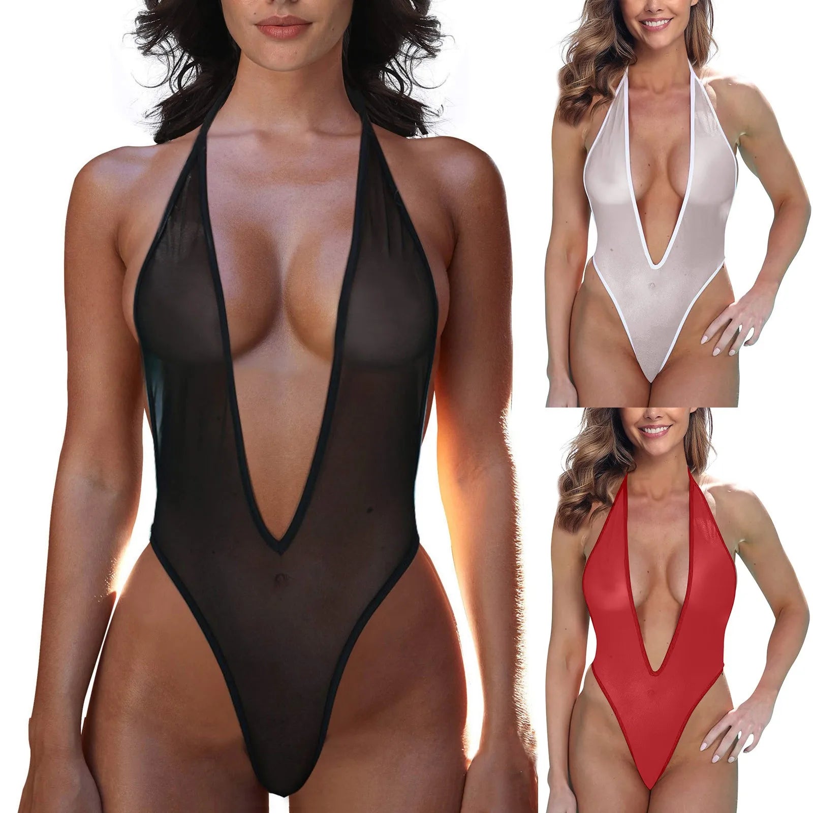 One-Piece Bikini Women Swimsuit Sexy Lace Mesh Perspective Bathing Suit Pron Underwear Bodysuit Beach Swimwear Biquini