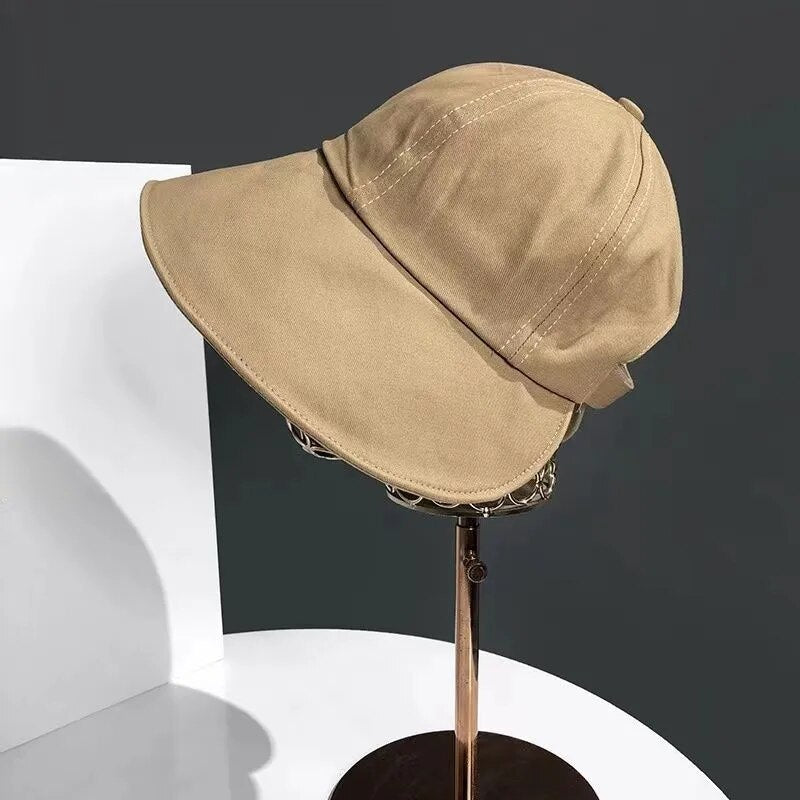 New Women's Spring Summer Cotton Linen Bucket Hat Outdoor Beach Sun Caps Lady Fodable Solid Panama Fishermen Hat Bonnet Gorras