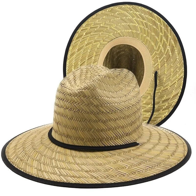 lining Handwork Women Black Men Lifeguard Hat Straw Summer Beach Sun hat Outdoor Summer Wide Brim Panama Straw Girl Summer Hat