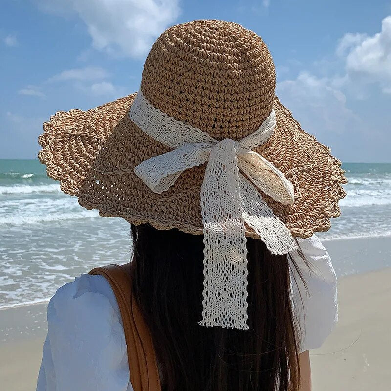 New Summer Fashion Straw Hat Women Foldable Wide Large Brim Plage Beach Sun Hat Chapeau Femme UV Protection Cap 여름모자 Gorras