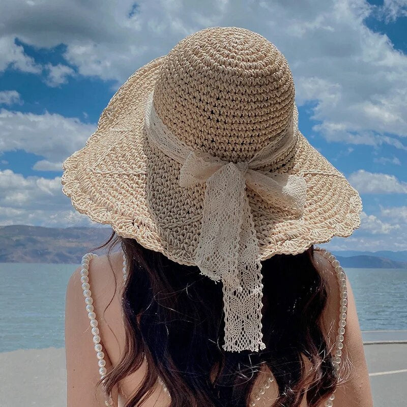 New Summer Fashion Straw Hat Women Foldable Wide Large Brim Plage Beach Sun Hat Chapeau Femme UV Protection Cap 여름모자 Gorras