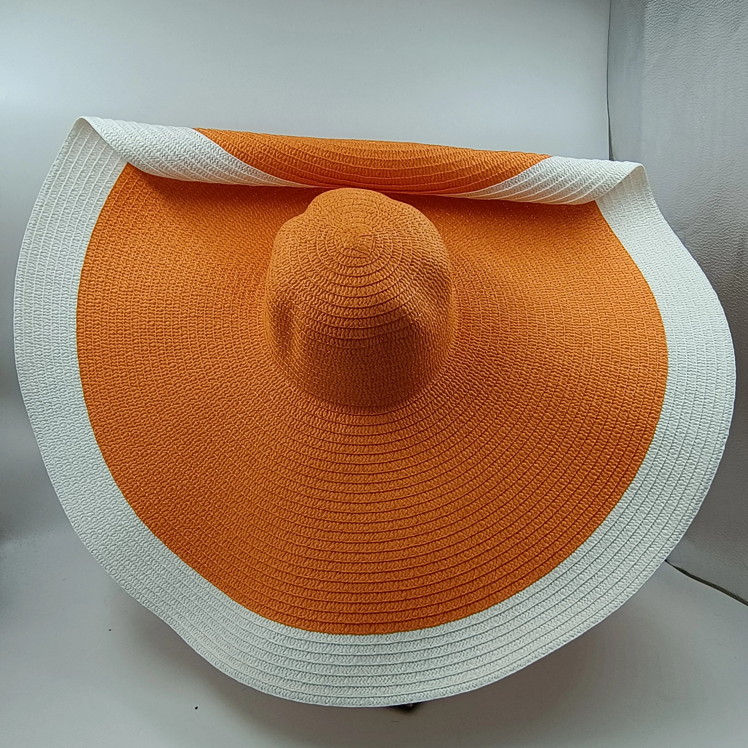 Color blocked Straw hat 25cm big brim fashionable sun hat ultra-thin breathable summer hat beach travel Straw hat wholesale