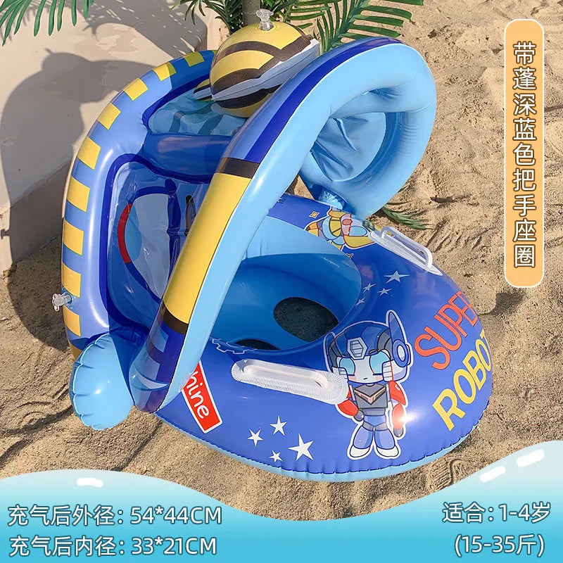 Infant Float Swimming Circle Inflatable Pool Float Swimming Ring Baby Water Seat with Sunshade Summer Beach Party Toys for 1-4T