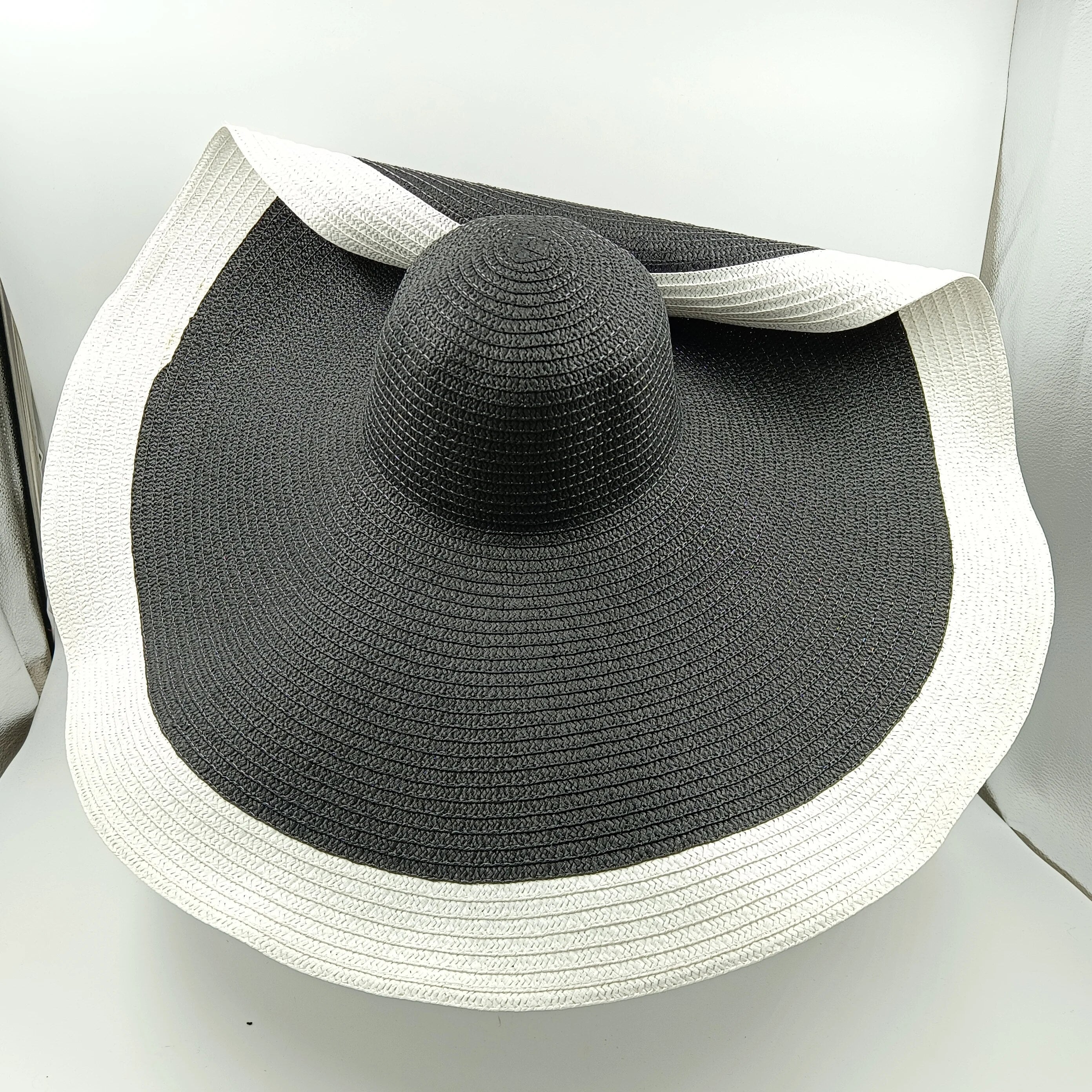 Color blocked Straw hat 25cm big brim fashionable sun hat ultra-thin breathable summer hat beach travel Straw hat wholesale