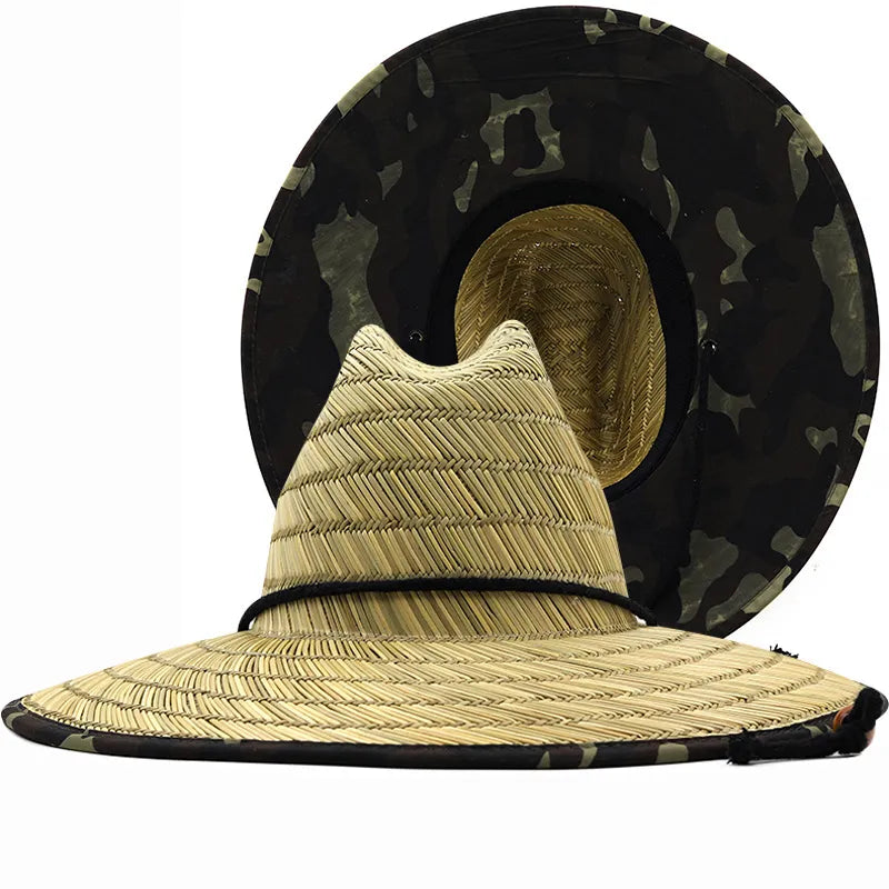 lining Handwork Women Black Men Lifeguard Hat Straw Summer Beach Sun hat Outdoor Summer Wide Brim Panama Straw Girl Summer Hat