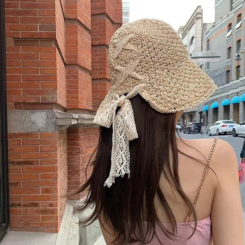 New Summer Fashion Straw Hat Women Foldable Wide Large Brim Plage Beach Sun Hat Chapeau Femme UV Protection Cap 여름모자 Gorras