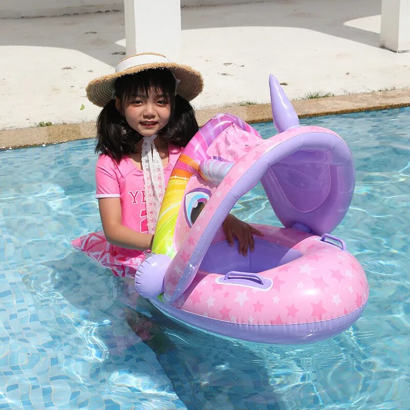 Infant Float Swimming Circle Inflatable Pool Float Swimming Ring Baby Water Seat with Sunshade Summer Beach Party Toys for 1-4T