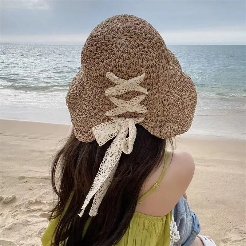 New Summer Fashion Straw Hat Women Foldable Wide Large Brim Plage Beach Sun Hat Chapeau Femme UV Protection Cap 여름모자 Gorras