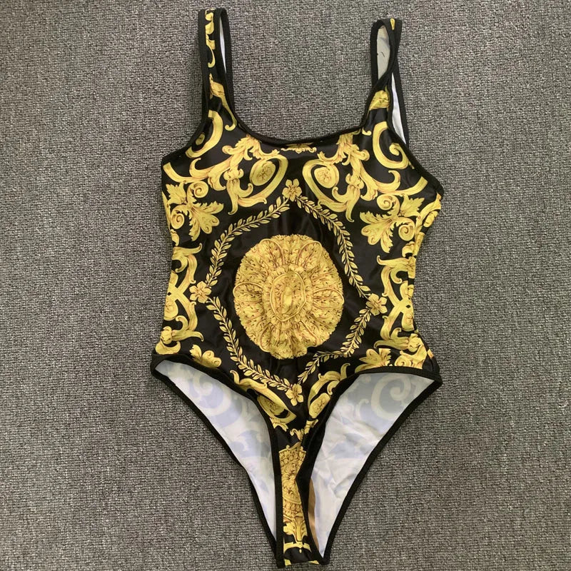 New Sexy Swimsuit Golden Floral Print Two Piece Bikini Female Brazilian Bather Bathing Suit 2024 Women Swimwear Beach biquínis